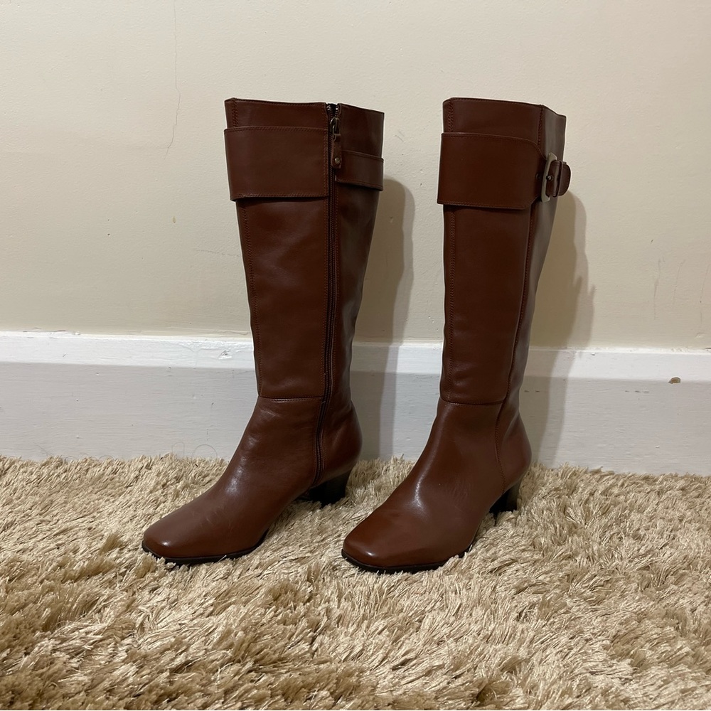 Rockport long brown leather boots.